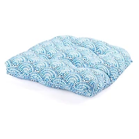 Blue Medallion Tufted Outdoor Chair Cushion