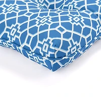 Blue Trellis Tufted Outdoor Seat Cushion