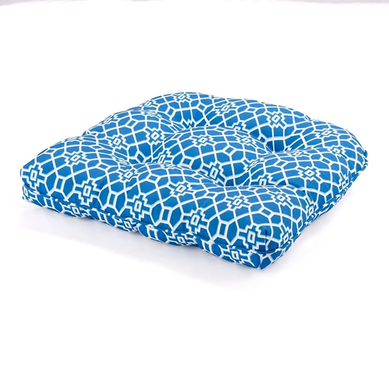 Blue Trellis Tufted Outdoor Seat Cushion