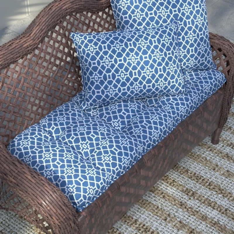 Blue Trellis Outdoor Lumbar Pillow