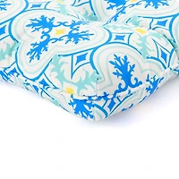 Blue Ornate Tufted Outdoor Loveseat Cushion