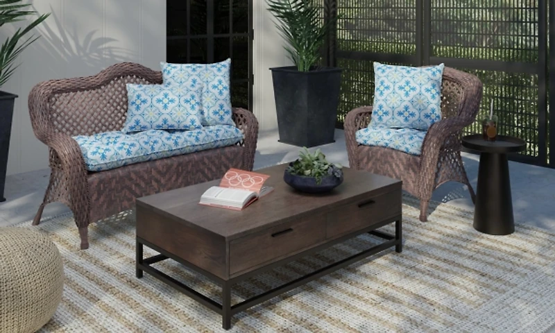 Blue Ornate Outdoor Pillow