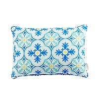 Blue Ornate Outdoor Lumbar Pillow