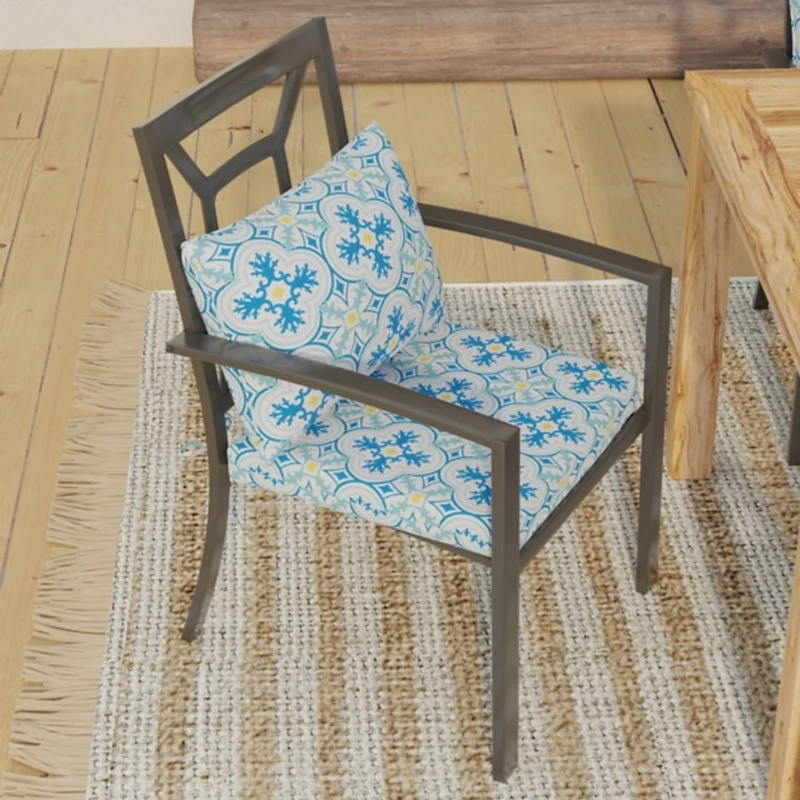 Blue Ornate Outdoor Chair Cushion