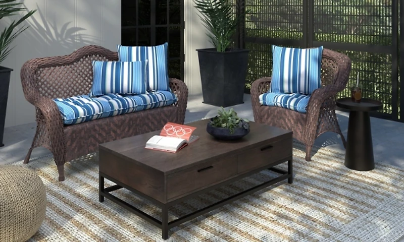Striped Tufted Outdoor Chair Cushion