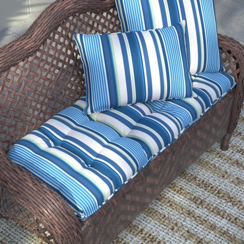 Striped Tufted Outdoor Loveseat Cushion