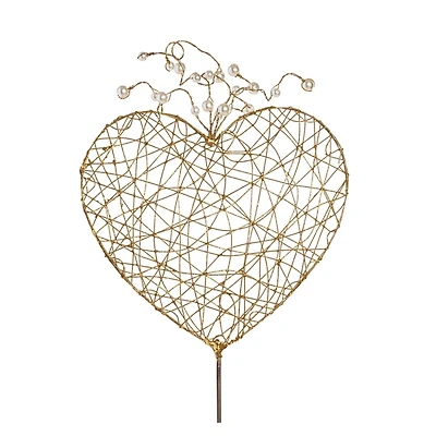 Gold Wire Heart with Pearls Pick