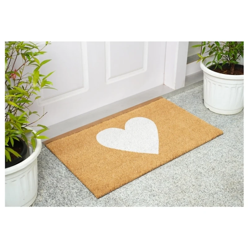 White Heart Coir Doormat