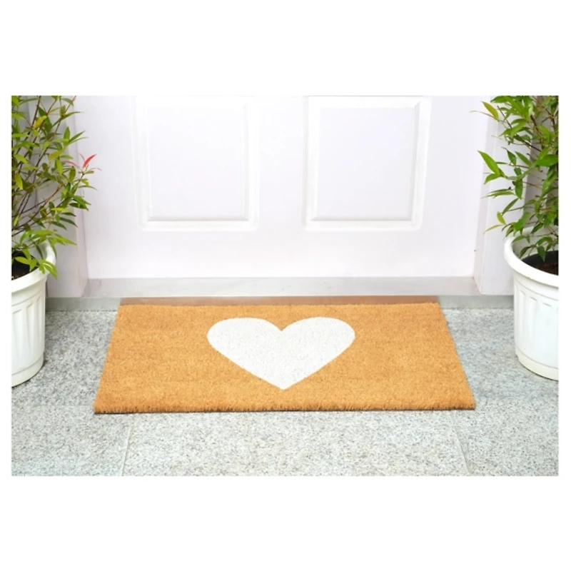 White Heart Coir Doormat, 20x34