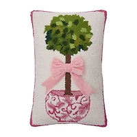 Pink Chinoiserie Topiary Hooked Pillow