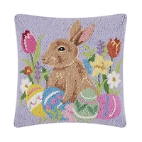 Lavender Bunny with Eggs in Meadow Hooked Pillow