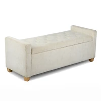 Cream Boucle Tufted Storage Bench with Armrests