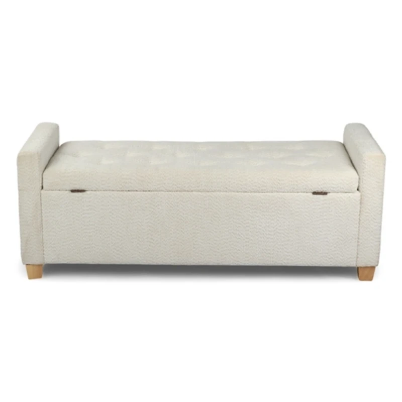 Cream Boucle Tufted Storage Bench with Armrests