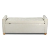Cream Boucle Tufted Storage Bench with Armrests