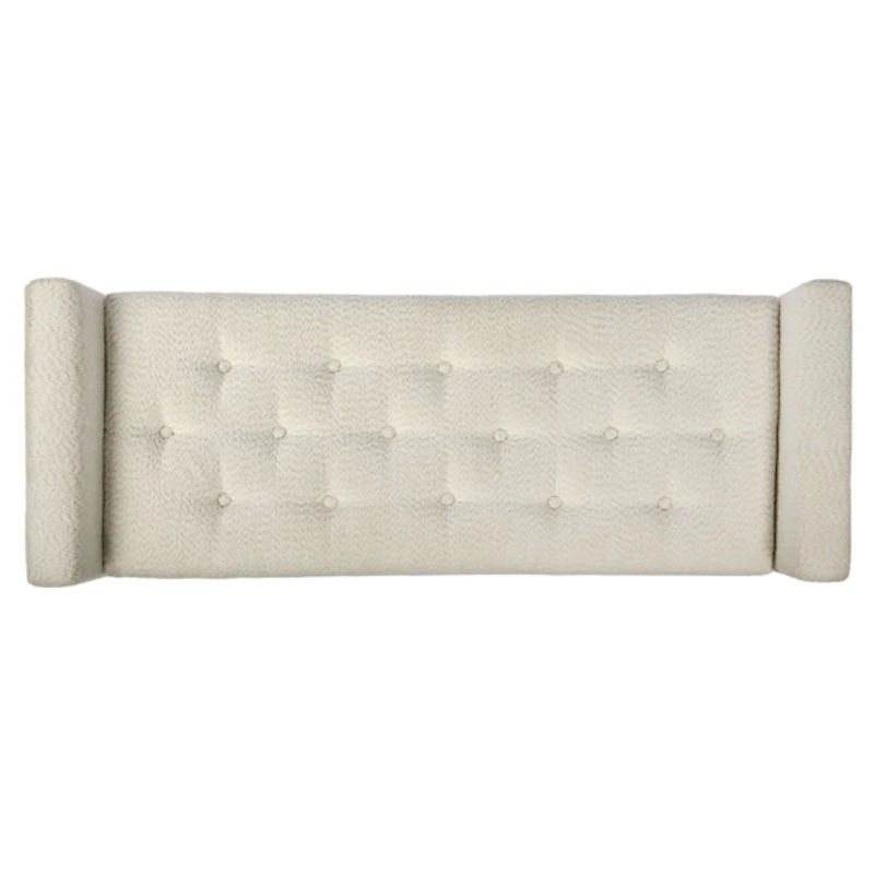 Cream Boucle Tufted Storage Bench with Armrests