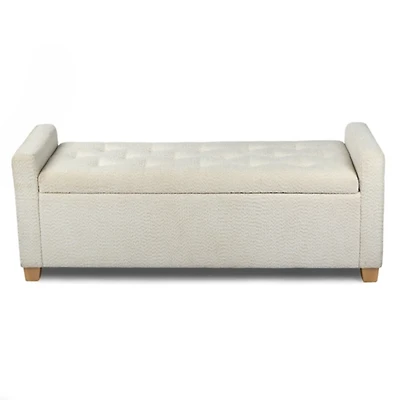 Cream Boucle Tufted Storage Bench with Armrests