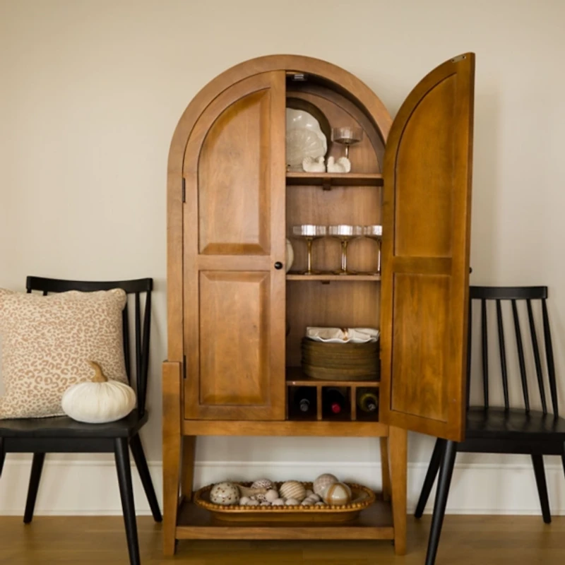 Penny Brown Wood Arch Bar Cabinet