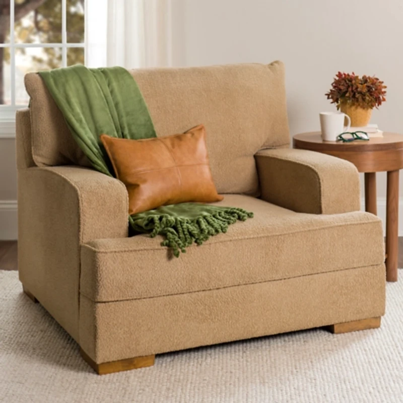 Camel Upholstered Chair and a Half