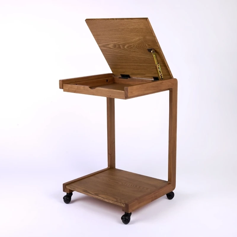 Brown Wood Flip-Top C-Table with Castors