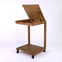 Brown Wood Flip-Top C-Table with Castors