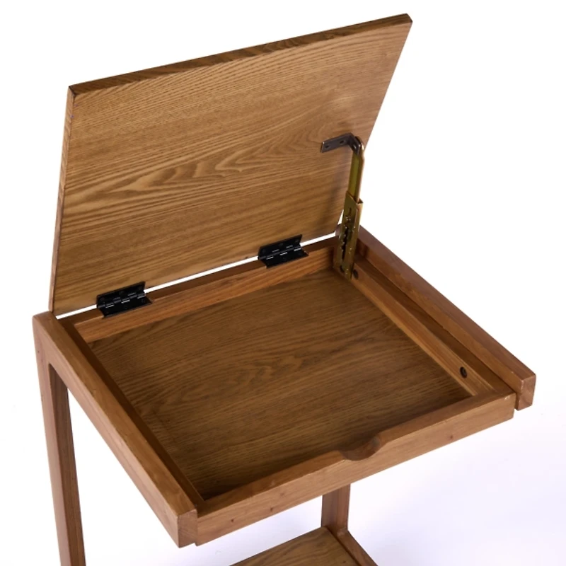 Brown Wood Flip-Top C-Table with Castors