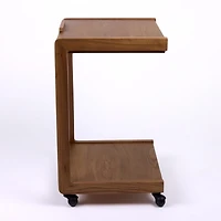 Brown Wood Flip-Top C-Table with Castors