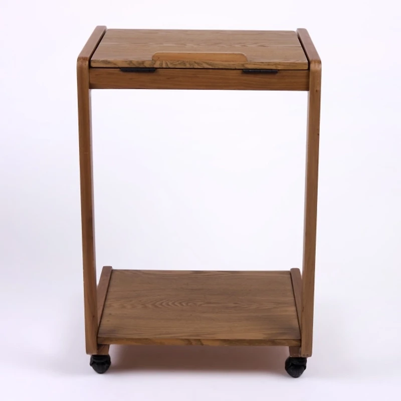Brown Wood Flip-Top C-Table with Castors