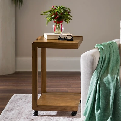 Brown Wood Flip-Top C-Table with Castors