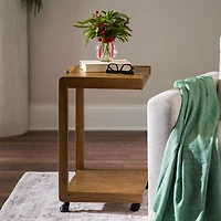 Brown Wood Flip-Top C-Table with Castors