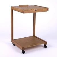Brown Wood Flip-Top C-Table with Castors