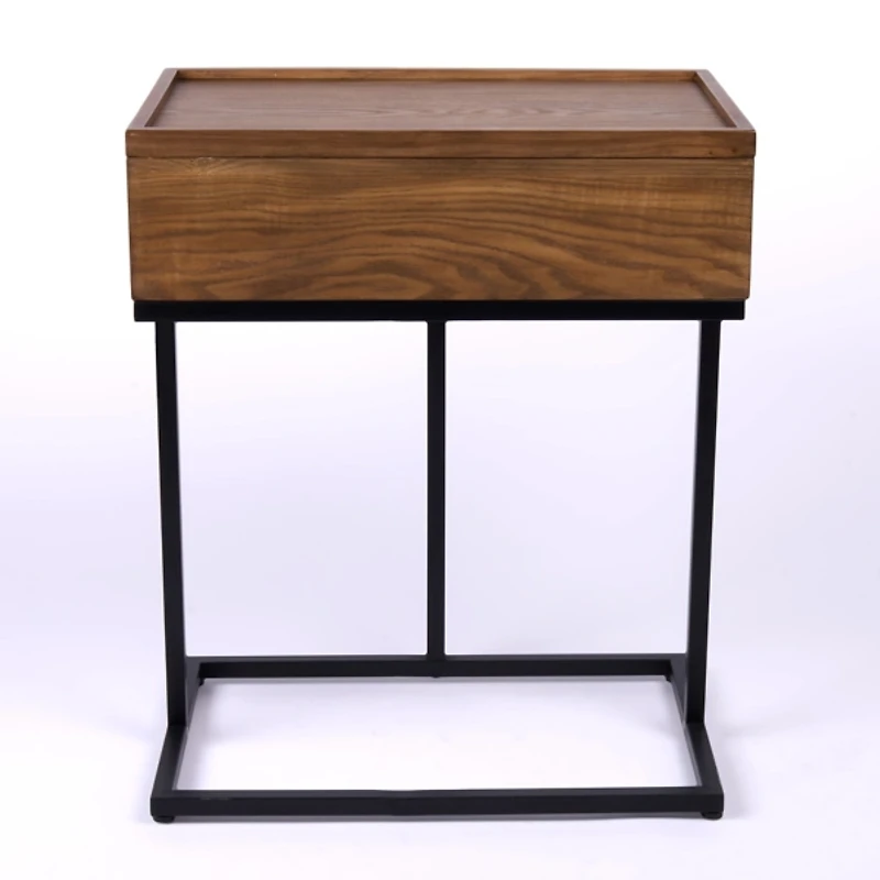 Brown Wood & Black Metal Turning Storage C-Table