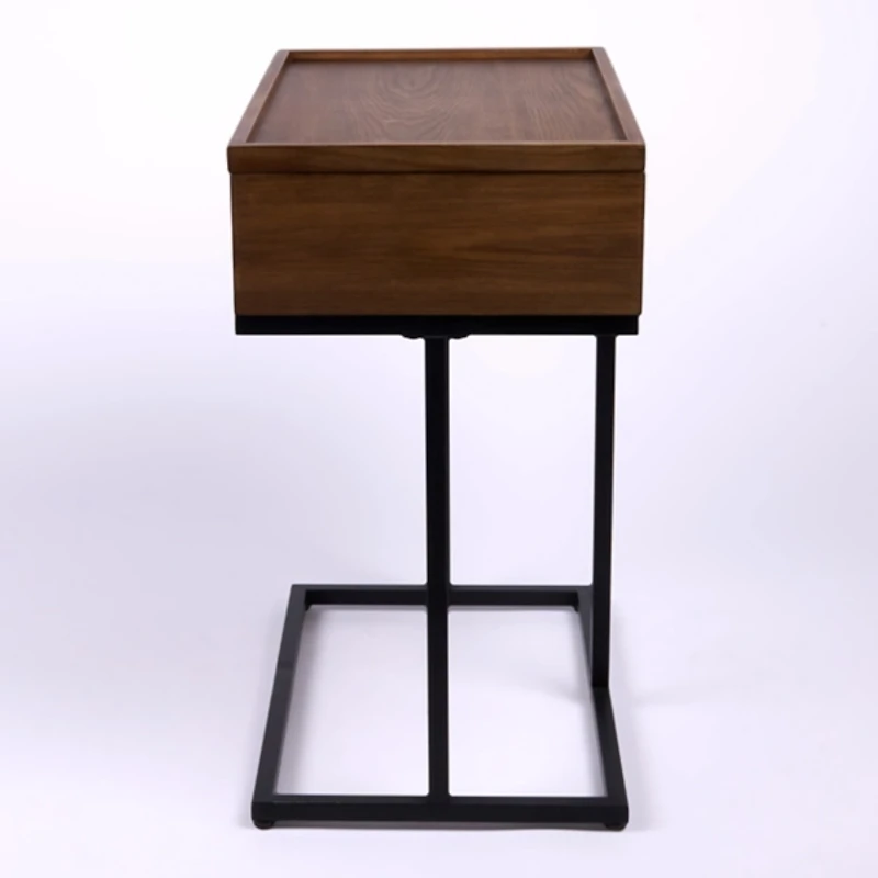 Brown Wood & Black Metal Turning Storage C-Table
