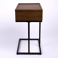 Brown Wood & Black Metal Turning Storage C-Table