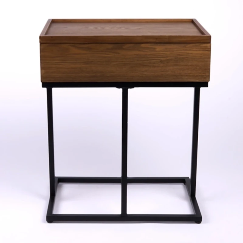 Brown Wood & Black Metal Turning Storage C-Table
