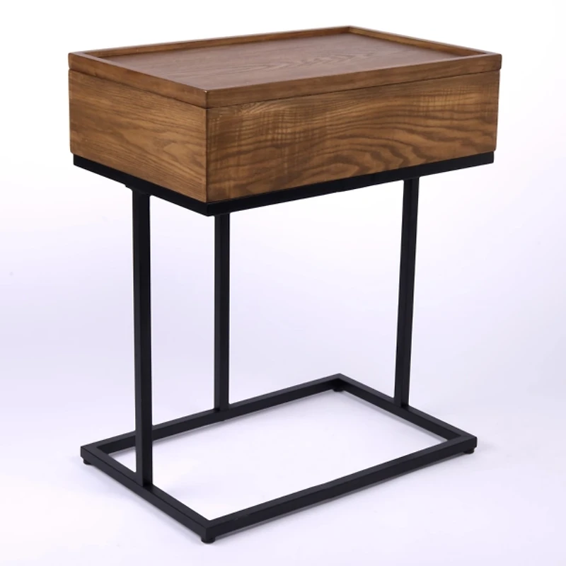 Brown Wood & Black Metal Turning Storage C-Table