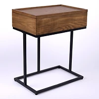 Brown Wood & Black Metal Turning Storage C-Table