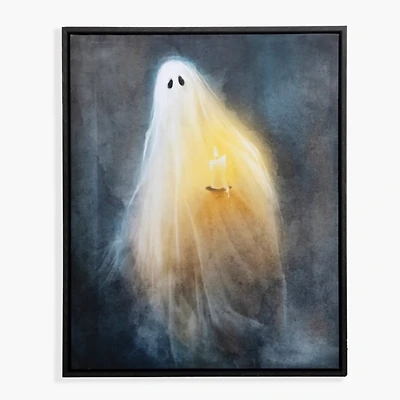 LED Ghost with Candle Framed Canvas Art Print