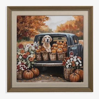 Puppy with Pumpkins Framed Art Print