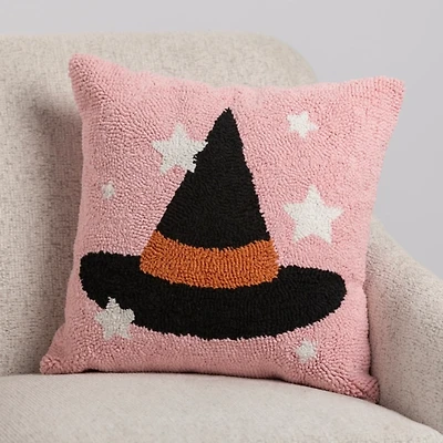 Pink Witch Hat Hooked Pillow