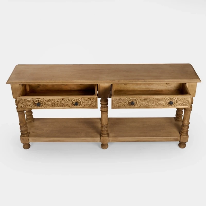 Ornate Carved Wood 2-Drawer Console Table