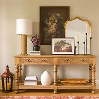 Ornate Carved Wood 2-Drawer Console Table
