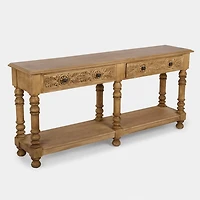 Ornate Carved Wood 2-Drawer Console Table