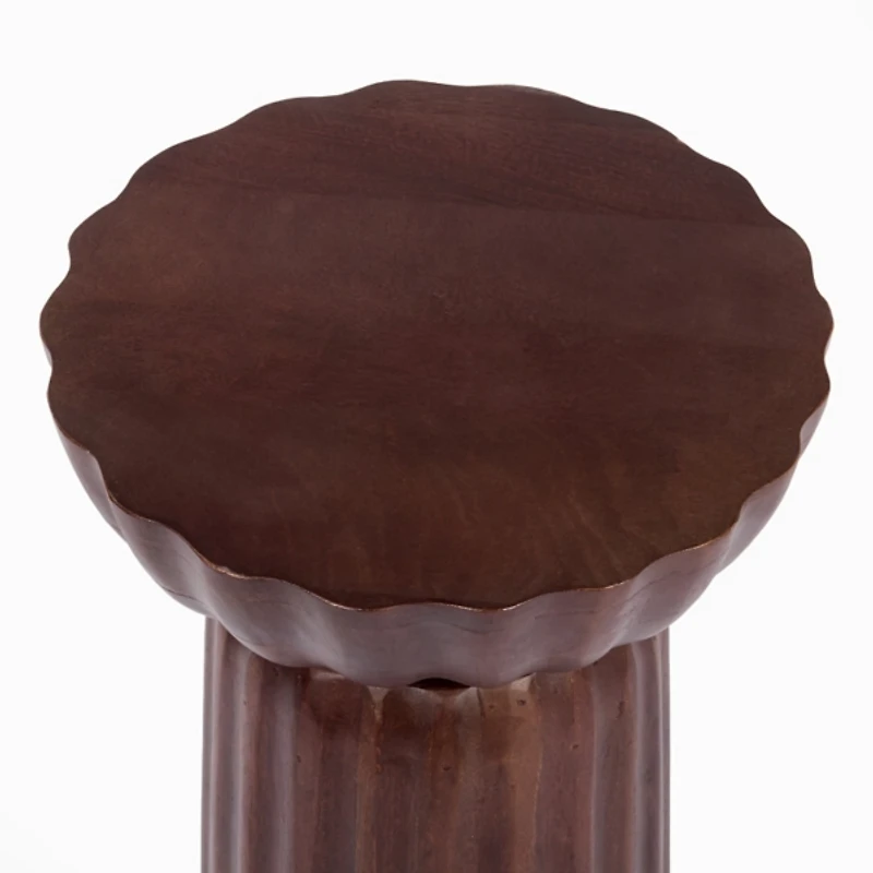 Walnut Brown Wood Scalloped Side Table