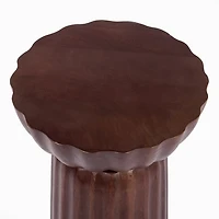 Walnut Brown Wood Scalloped Side Table