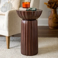 Walnut Brown Wood Scalloped Side Table