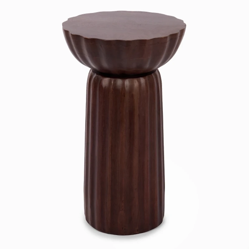 Walnut Brown Wood Scalloped Side Table