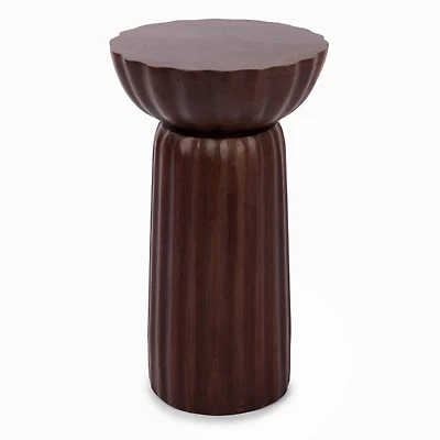 Walnut Brown Wood Scalloped Side Table