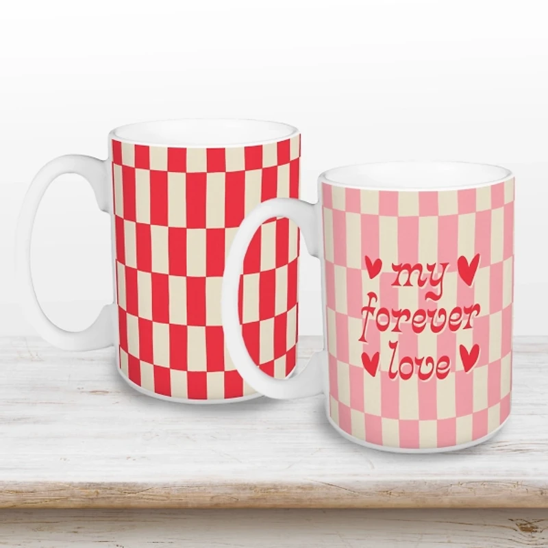 My Forever Love Checkered Mugs, Set of 2