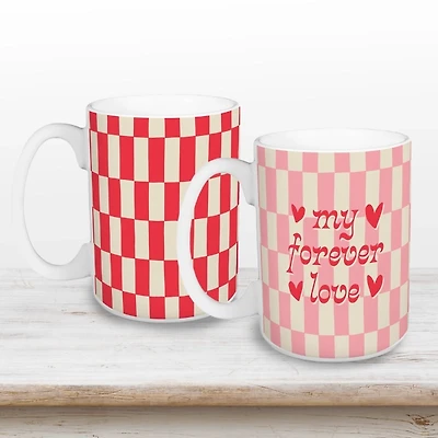 My Forever Love Checkered Mugs, Set of 2