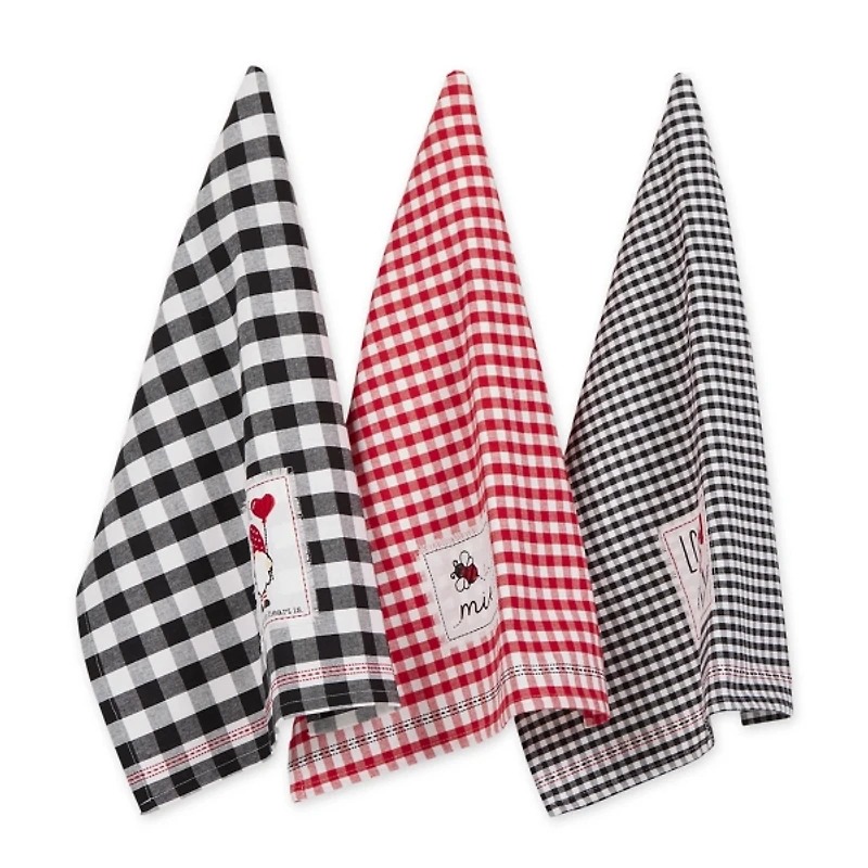 Assorted Plaid Valentines Dish Towels, Set of 3